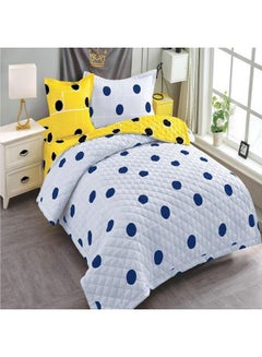 Buy 4-Piece Dots Printed Compressed Comforter Set Microfiber Blue/Yellow in Saudi Arabia