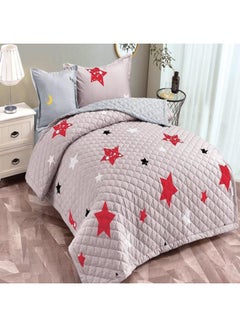 Buy 4-Piece Stars Printed Compressed Comforter Set Microfiber Pink/Red/White in Saudi Arabia