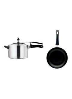 Buy 2-Piece Aluminium Pressure Cooker And Frying Pan Set Silver/Blue/Black Pressure Cooker (5 Liter),Frying Pan (22 Cm) in UAE