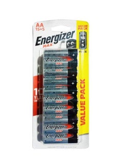 Buy 20-Piece AA Max Alkaline Battery Set Grey/Black/Red in Saudi Arabia