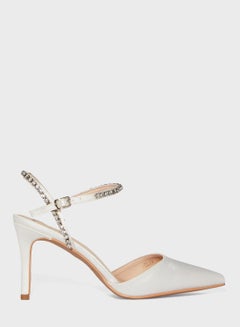 Buy Pointed Diamante Ankle Strap Pump White in UAE