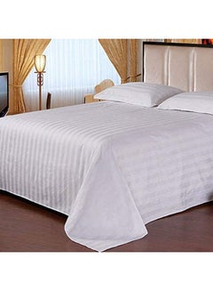 Buy 3-Piece 300TC Satin Stripe Bed Sheet With Pillow Case Set Cotton White in UAE