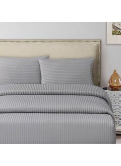 Buy 3-Piece Fitted Bed Sheet With Pillowcase Set cotton Grey in UAE