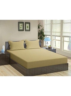 Buy 3-Piece Fitted Bed Sheet With Pillowcase Set Cotton Brown in UAE