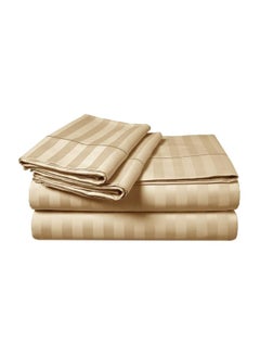 Buy 3-Piece 300TC Satin Stripe Bed Sheet With Pillow Case Set cotton Brown in UAE