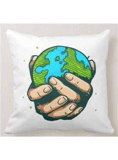 Buy Earth Hands Printed Decorative Pillow White 40x40cm in UAE