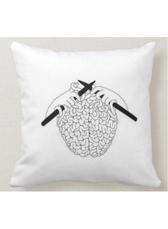 Buy Brain Knit Printed Decorative Pillow White 40x40cm in UAE