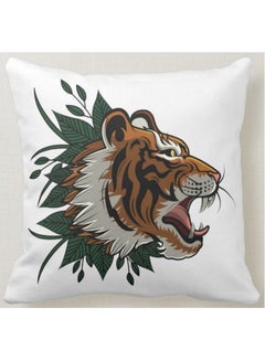 Buy Tiger Printed Decorative Pillow White 40x40cm in UAE