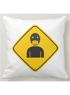 Buy Front Face Mask Sign Printed Decorative Pillow White 40x40cm in Saudi Arabia