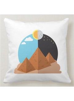 Buy Day And Night Pyramids Printed Decorative Pillow White 40x40cm in UAE