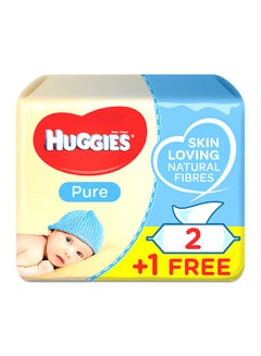 Buy Pure Baby Wipes, 168 Count ( 2+1 Free) - Skin Loving Natural Fibers, 99% Pure Water, No Perfume, 0% Phenoxyethanol in Saudi Arabia