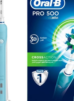 Buy Pro 500 Crossaction Electric Rechargeable Toothbrush Blue/White in UAE