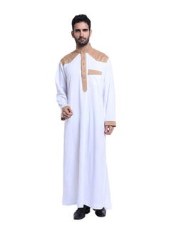 Buy Thobe Thawb Kaftan White/Brown in Saudi Arabia