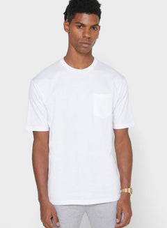 Buy Plain Crew Neck Pocket T-Shirt White in UAE