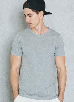Buy Solid Round Neck T-shirt Grey in UAE
