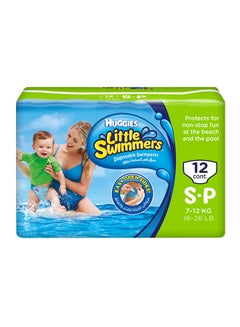Buy Little Swimmer Disposable Swim Pants Diapers, 7 - 12 Kg, 12 Count - Small, Easy Open Sides in UAE