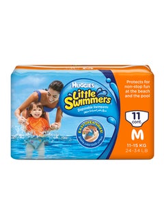 Buy Little Swimmer Disposable Swim Pants Diapers, 11 - 15 Kg, 11 Count - Medium, Easy Open Sides in UAE