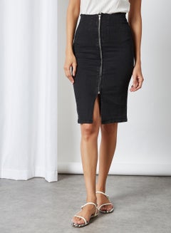 Buy Front Zipped Pencil Skirt Black in UAE
