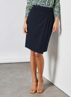 Buy Wrap Front Midi Skirt Navy Blue in Saudi Arabia