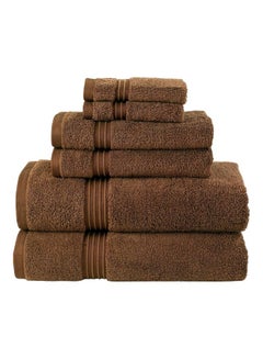 Buy 6-Piece 100% Combed Cotton  600 GSM Quick Dry Highly Absorbent Thick Bathroom Soft Hotel Quality For Bath And Spa Towel Set Includes 2xBath Towels (70x140 cm), 2xHand Towels (40x70 cm), 2xWashcloths (30x30 cm) Brown 70x140cm in UAE