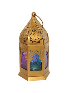 Buy Ramadan Iesha Brass Antique Candle Lantern Blue 6.5 x 3cm in UAE