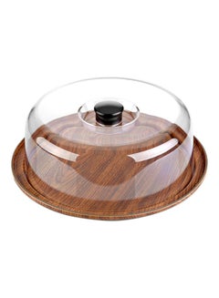Buy Dessert Serving Tray With Cover Brown/Clear 30.5x30.5x10.5cm in UAE