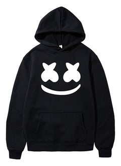 Buy Marshmello Smile Print Trendy Hoodie Black in UAE