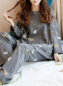 Buy Cartoon Pattern Pajamas Set Grey/White/Beige in Saudi Arabia