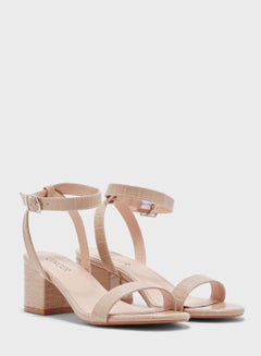 Buy Ankle Strap Block Heels Sandals Beige in UAE