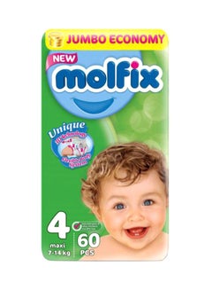 Buy 3D Technology Maxi Diapers, Size 4 (7-14 kg), Jumbo Pack, 60 Count in UAE