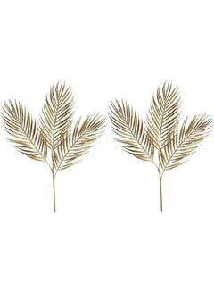 Buy 2-Piece 3 Heads Artificial Palm Plant Leaf Set Gold 68cm in Saudi Arabia