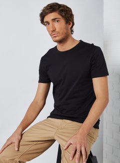Buy Solid Short Sleeve T-Shirt Black in UAE