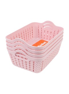 Buy 4-Piece Plastic Storage Basket Pink 19.5x14x7cm in Saudi Arabia