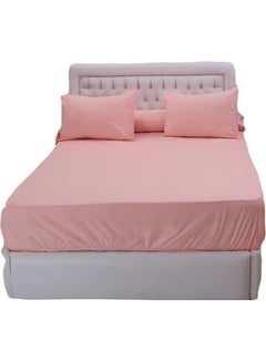 Buy 4-Piece Plain Cotton Fitted Bed Sheet And Pillow Cases Set Cotton Rose in Egypt