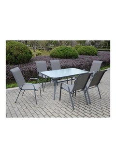 Buy 7-Piece Table And Chair Set Silver 150x90x71cm in Saudi Arabia