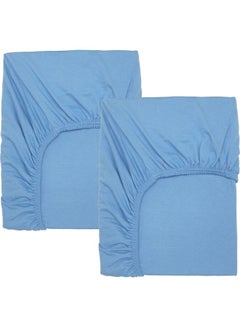 Buy Solid Pattern Fitted Sheet Cotton Blue 60x120cm in UAE