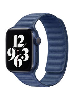 Buy Replacement Leather Link Apple Watch Band for 45/44/42mm Dark Blue in Egypt