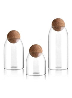 Buy 3-Piece Glass Food Storage Jar With Round Ball Cork Lid Clear 1200ml in Saudi Arabia