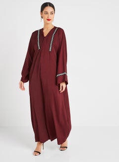 Buy Lace detailing Abaya Maroon in UAE