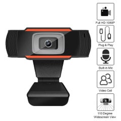 Buy Full HD 1080P Wide Angle USB2.0 Webcam With Mic Black in UAE