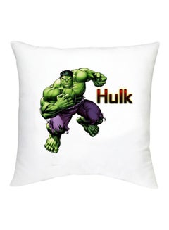 Buy Hulk Printed Decorative Cushion White/Purple/Green 16x16inch in UAE