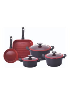 Buy 8-Piece Ceramic Cooware Set With Glass Lid Black&Red 50x24.6x30.2cm in UAE