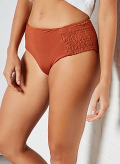 Buy Ruched Side High Waist Bikini Bottom Brick in UAE