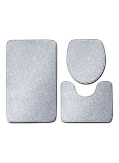 Buy 3-Piece Bath Mat Accessory Set silver 75x45cm in UAE