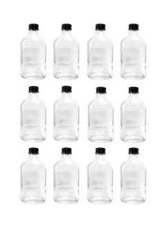 Buy 12-Piece Glass Juice Bottle Clear/Black 12x250ml in UAE