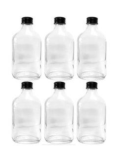 Buy 6-Piece Glass Juice Bottle Clear/Black 6x250ml in UAE
