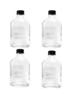 Buy 4-Piece Glass Juice Bottle Clear/Black 4x250ml in Saudi Arabia