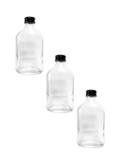 Buy 3-Piece Glass Juice Bottle Clear/Black 3x250ml in Saudi Arabia