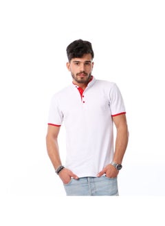 Buy Casual Solid Mandarin Neck Short Sleeve T-Shirt White in Egypt