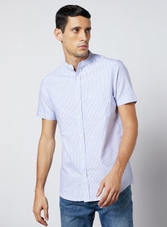 Buy Striped Mandarin Neck Shirt Optic White/Light Blue in Saudi Arabia